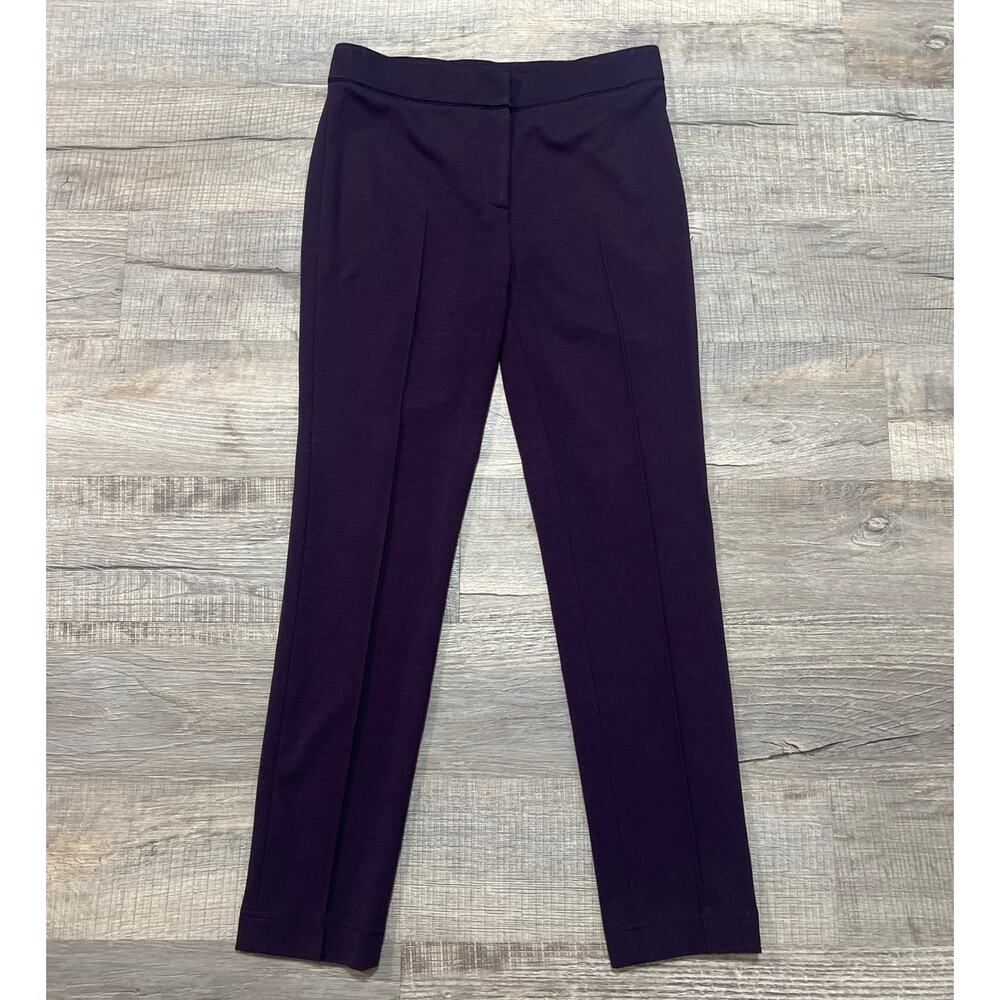 Akris Punto Size 4 Pleat Work Dress Pants Purple Viscose Straight Slim Leg Ponte